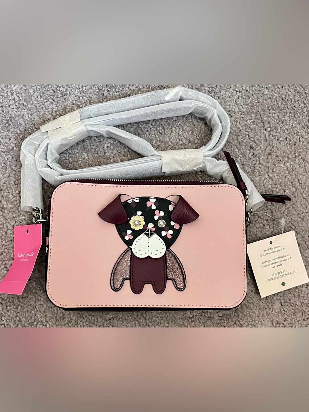 NWT!!! Kate Spade Double Zip Small Crossbody | Floral Pup Cherrywood |WLRU5744